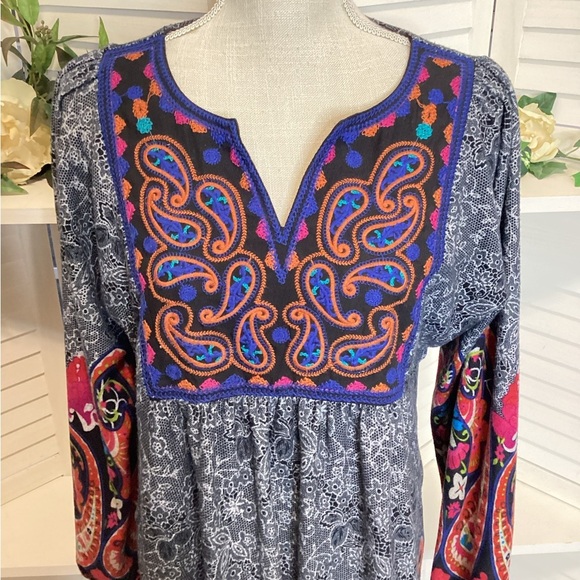 White Mark Blue Long Sleeve Sundress with Plunge Neckline MED 1306 - Picture 3 of 9